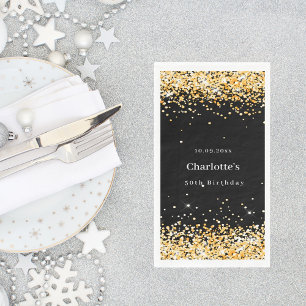 Serviette En Papier Anniversaire nom de confetti en or noir
