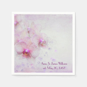 Serviette En Papier Anniversaire orchidées et bulles roses
