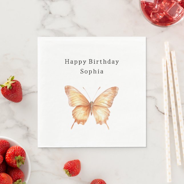 Serviette En Papier Anniversaire Papillon de Pêche (En situation)