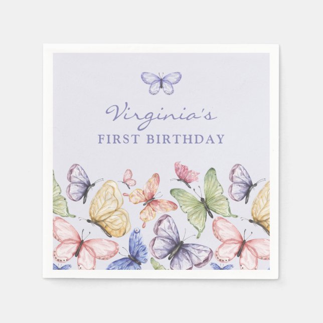 Serviette En Papier Anniversaire Papillon Violet (Devant)