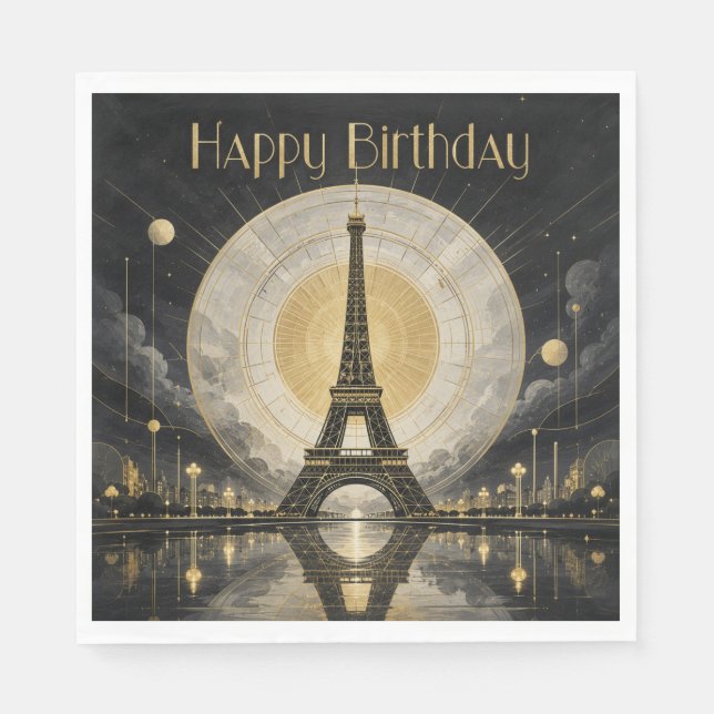 Serviette En Papier Anniversaire Paris Tour Eiffel Déco Or (Devant)