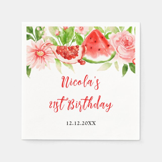 Serviette En Papier Anniversaire Pastèque et Grenade (Devant)