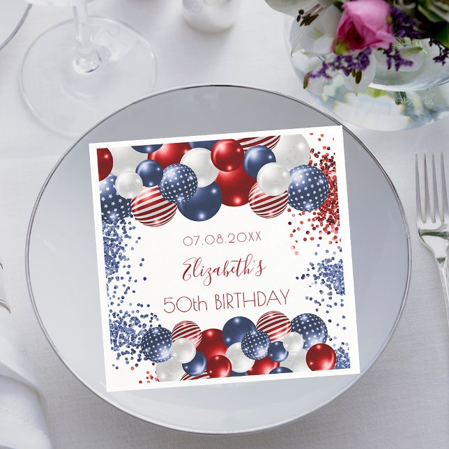 Serviette En Papier Anniversaire patriotique USA rouge blanc bleu (Créateur téléchargé)