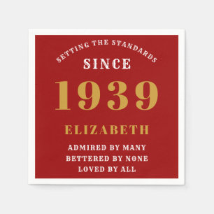 Serviette En Papier Anniversaire personnalisé 1939 Red Gold Surprise