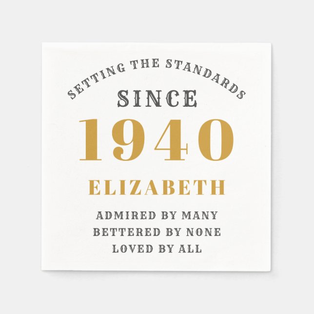 Serviette En Papier Anniversaire personnalisé 1940 Elégant Chic Gold G (Devant)
