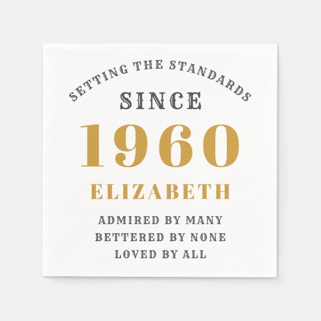 Serviette En Papier Anniversaire personnalisé 1960 Ajouter Votre Nom G (Devant)
