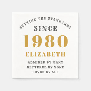Serviette En Papier Anniversaire Personnalisé 1980 Facile À Modifier