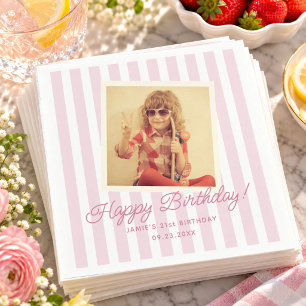 Serviette En Papier Anniversaire personnalisé avec rayures roses Rétro