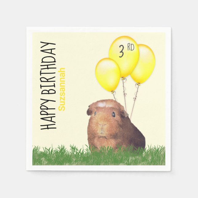 Serviette En Papier Anniversaire Personnalisé Cochon Guinéen Ballons J (Devant)