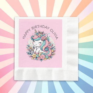 Serviette En Papier Anniversaire personnalisé de licorne rose pour fil