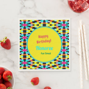 Serviette En Papier Anniversaire Personnalisé Jaune et Motif Aqua