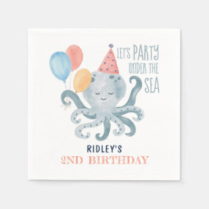 Serviette En Papier Anniversaire Pieuvre Aquarelle Sous La Mer Plage