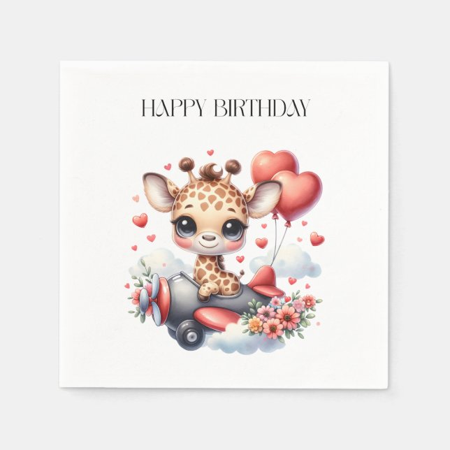 Serviette En Papier Anniversaire Pilote Girafe (Devant)