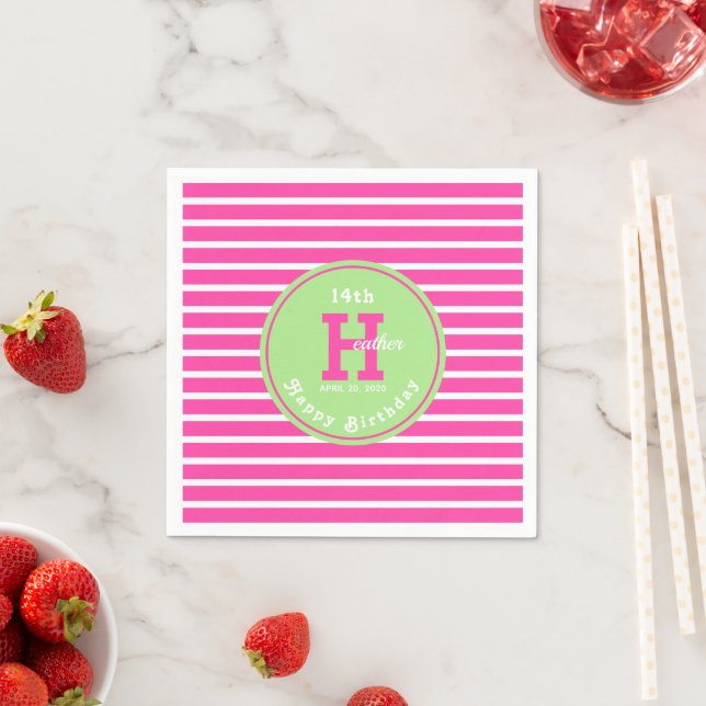 Serviette En Papier Anniversaire Pink ⎮ Blanc Vert Napkin (En situation)
