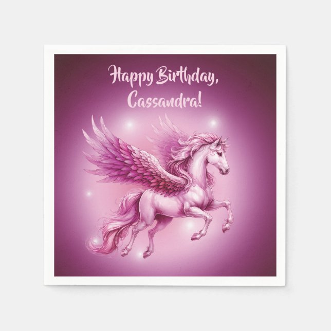 Serviette En Papier Anniversaire Pink Pegasus Design Imaginaire (Devant)