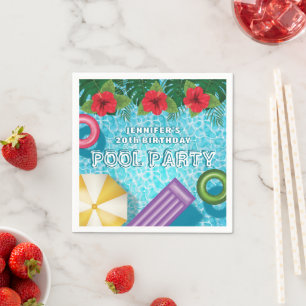 Serviette En Papier Anniversaire Piscine Hibiscus Été Tropical