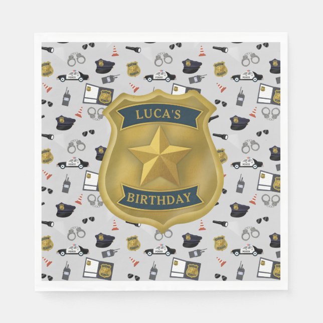 Serviette En Papier Anniversaire Policier Thème Police (Devant)