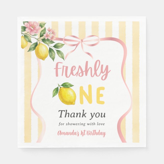 Serviette En Papier Anniversaire Premier Bow Rose Jaune Citron Frais (Devant)
