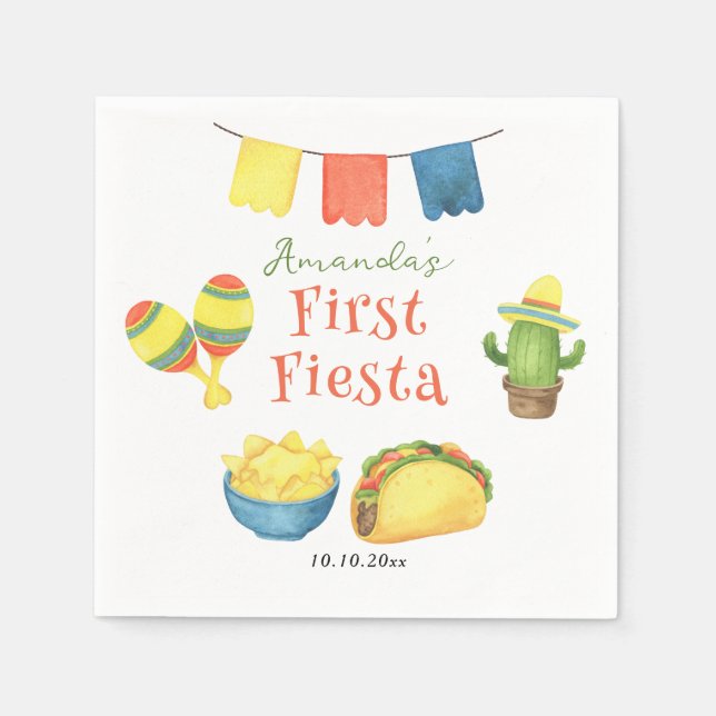 Serviette En Papier Anniversaire premier de Fiesta Aquarelle (Devant)