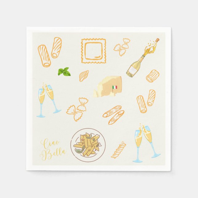 Serviette En Papier Anniversaire Prosecco et Pâtes (Devant)