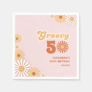 Serviette En Papier Anniversaire Rétro Daisy Boho Orange Rose 50 ans