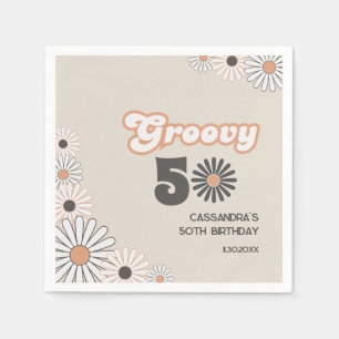 Serviette En Papier Anniversaire Rétro Daisy Boho Terracotta Naturel 5
