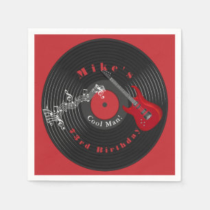 Serviette En Papier Anniversaire Retro Vinyl Record Rock Musique Rouge
