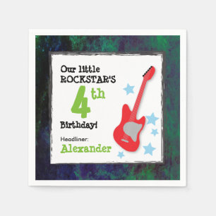 Serviette En Papier Anniversaire Rockstar du garçon avec la guitare ro