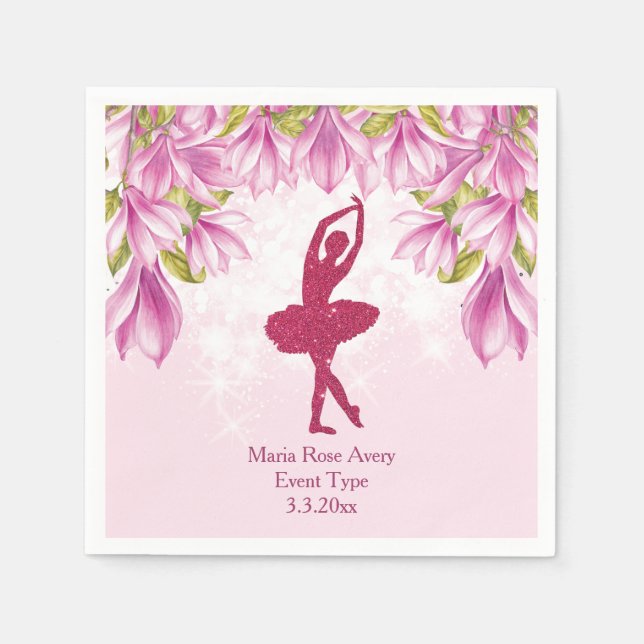 Serviette En Papier Anniversaire rose Ballerina Personnalisé (Devant)