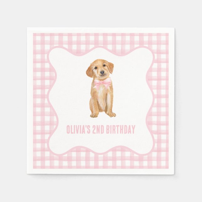 Serviette En Papier Anniversaire rose chiot (Devant)