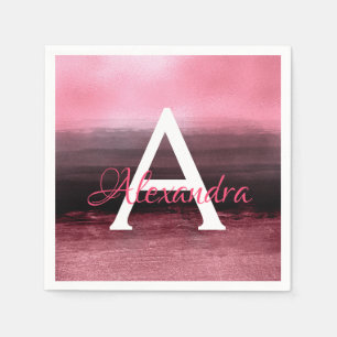 Serviette En Papier Anniversaire rose de monogramme d'Ombre de feuille