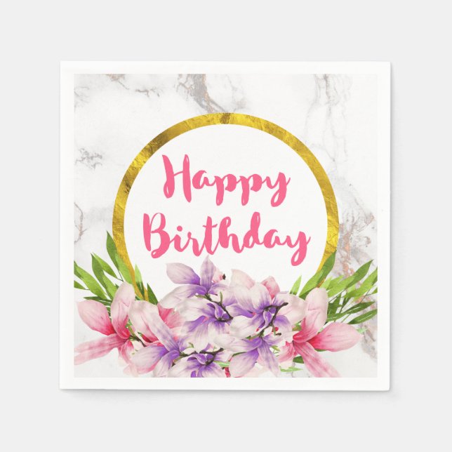Serviette En Papier Anniversaire rose et violet Magnolias (Devant)