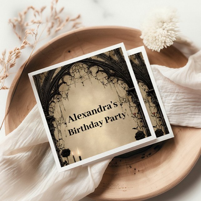 Serviette En Papier Anniversaire Rose Noire Arc Gothique (Créateur téléchargé)