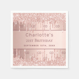 Serviette En Papier Anniversaire rose or monogramme initiales nom