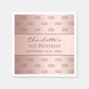 Serviette En Papier Anniversaire rose or monogramme initiales script