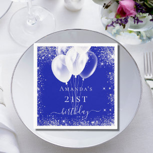 Serviette En Papier Anniversaire royal bleu argent parties scintillant