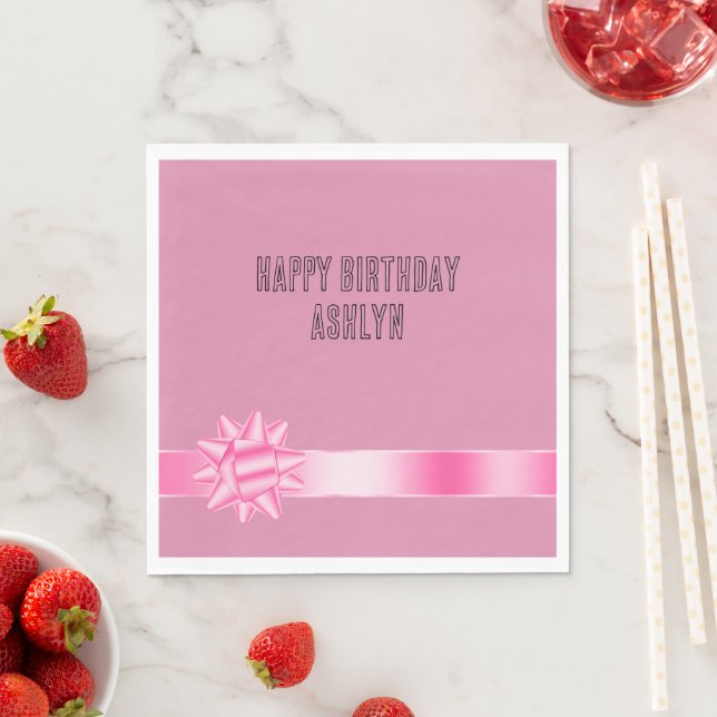 Serviette En Papier Anniversaire Ruban Rose Nœud (En situation)