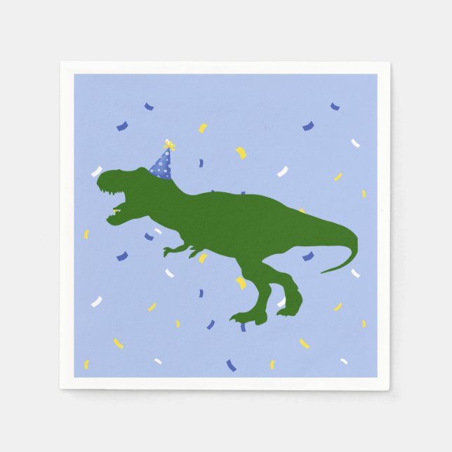 Serviette En Papier "Anniversaire-Saurus" Dinosaure bleu enfant Annive (Devant)