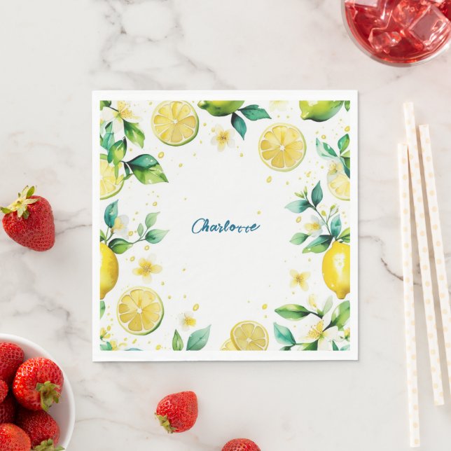 Serviette En Papier Anniversaire simple jaune citron (En situation)