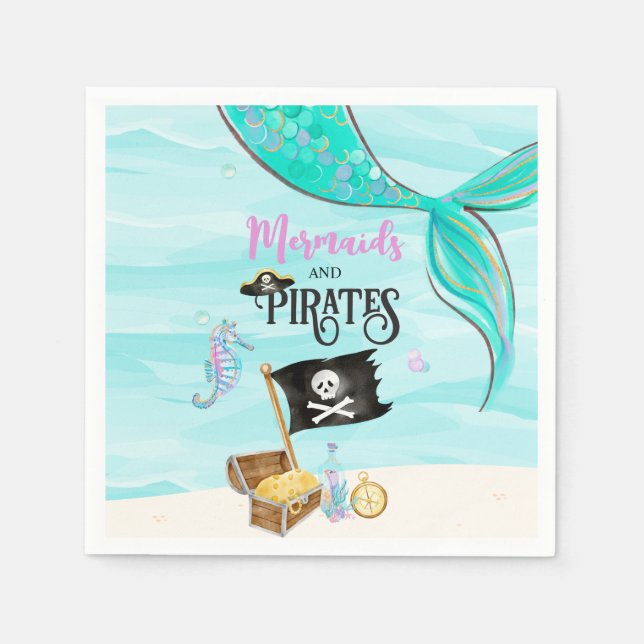 Serviette En Papier Anniversaire Sirènes et Pirates (Devant)
