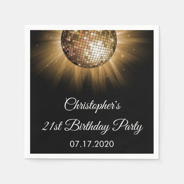 Serviette En Papier Anniversaire Soirée Gold Sparkle Disco Ball (Devant)