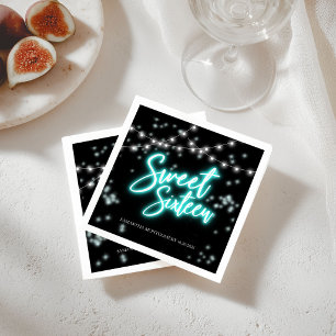 Serviette En Papier Anniversaire Sweet 16 Fête Sombre Néon Teal