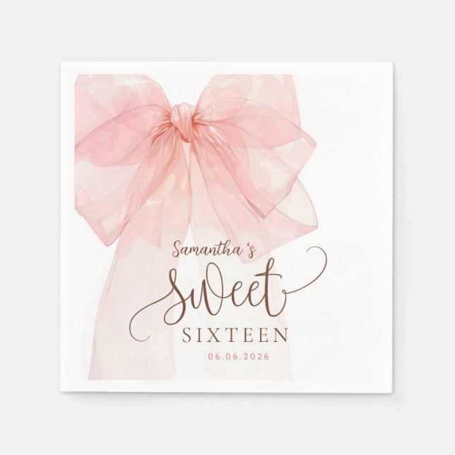 Serviette En Papier Anniversaire Sweet 16 Rose Ruban (Devant)