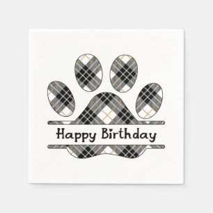 Serviette En Papier Anniversaire Tartan Plaid Empreinte de patte Sur B