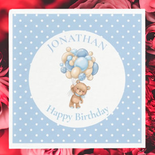 Serviette En Papier Anniversaire Teddy Bear Garçon Bleu Ballons