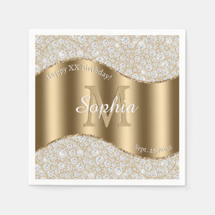 Serviette En Papier Anniversaire Tout Âge, Diamants, Gde Monogramme, N