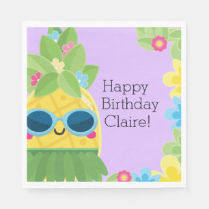Serviette En Papier Anniversaire tropical de l'ananas féminin personna