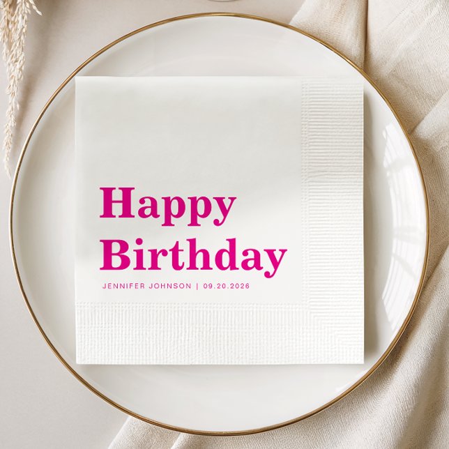 Serviette En Papier Anniversaire Typographie Rose Moderne (Modern Pink Typography Birthday Napkins
)