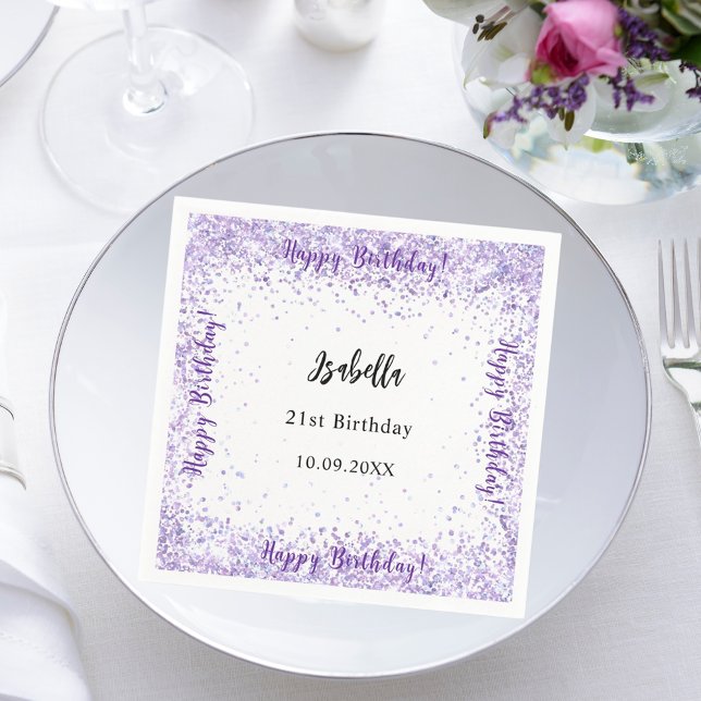 Serviette En Papier Anniversaire violet blanc confetti (Créateur téléchargé)
