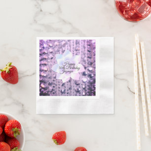 Serviette En Papier Anniversaire violet et rose élégant perlé